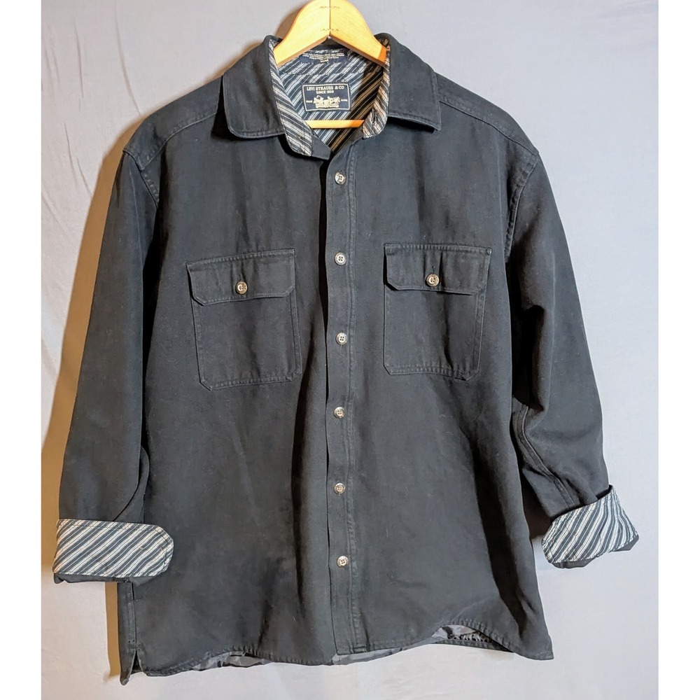 Levi‎ Strauss Black Shirt Jacket M Y2K Lined Cotton Heritage Layering Piece